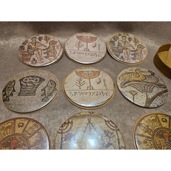 VTG RARE 1959 Vinyl Israel Souvenir Drink Coasters SET OF 11 3 1/2" - Picture 3 of 16